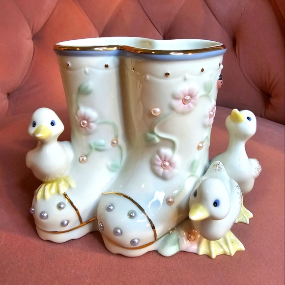 Lenox Petals & Pearls Geese Goose Duck Bud Vase Vintage Ceramic - Picture 1 of 9